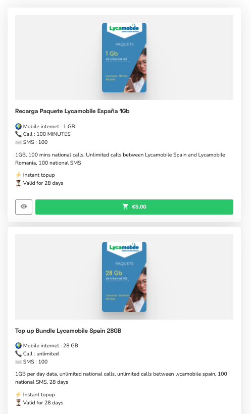 Recargar saldo Lycamobile : credito de llamada